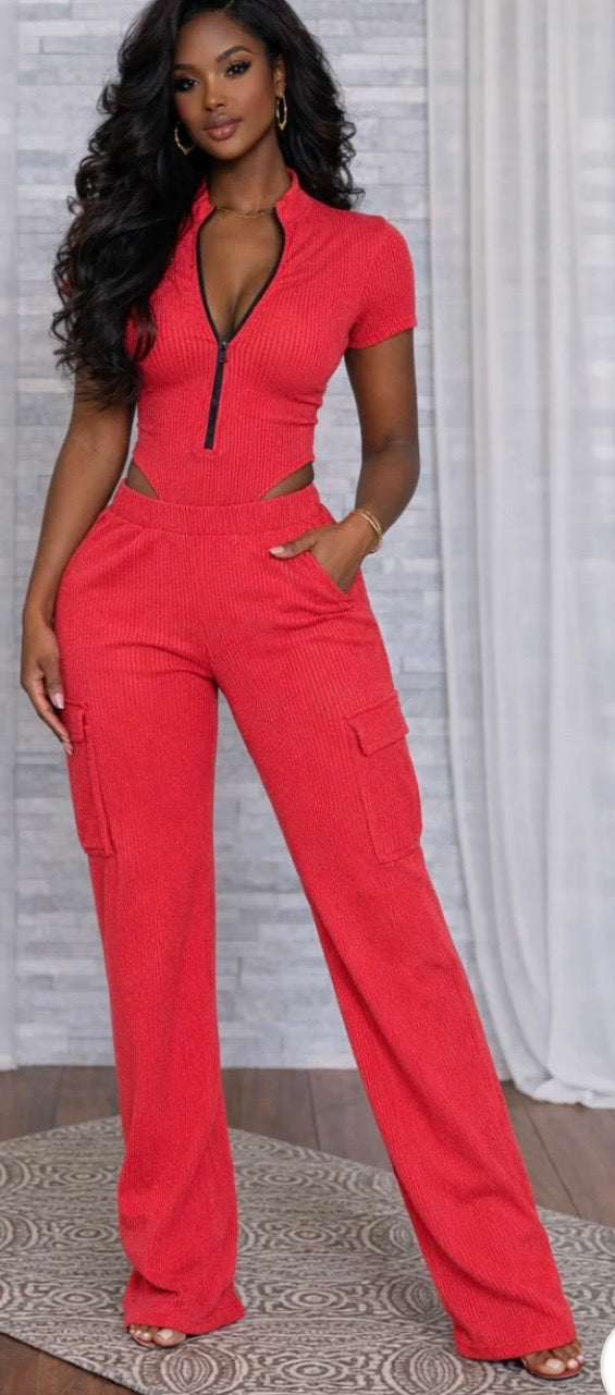 RIB ZIP UP BODYSUIT & PANTS SET