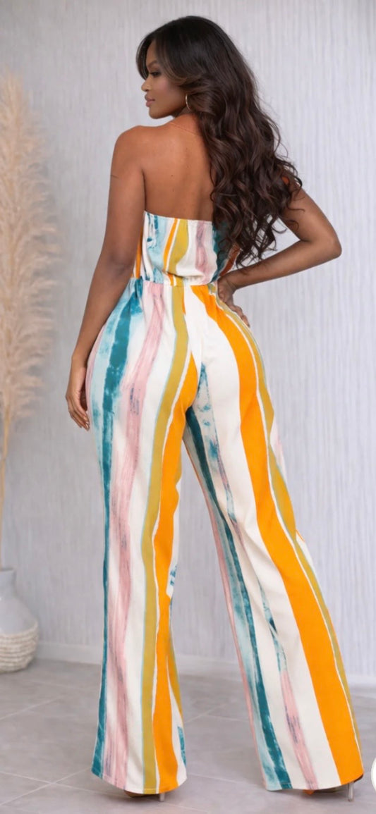MULTI STRIPE OPEN LEG TUBE JUMPSUIT