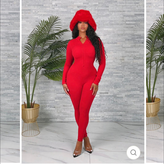 SEAMLESS RIBBED ZIPPER FITTED JUMPSUIT