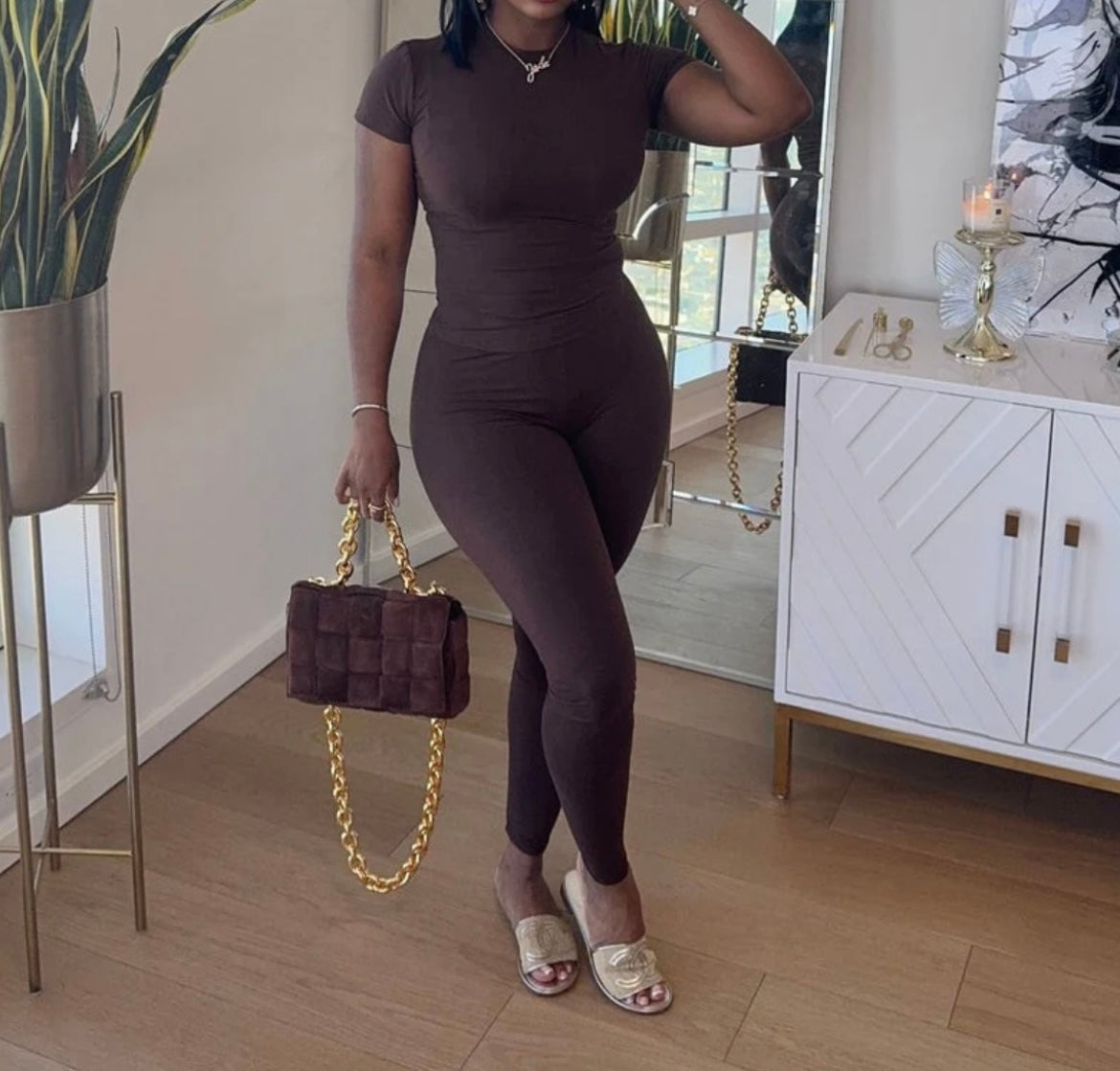 ROUND NECK SS TOP & LEGGINGS SET