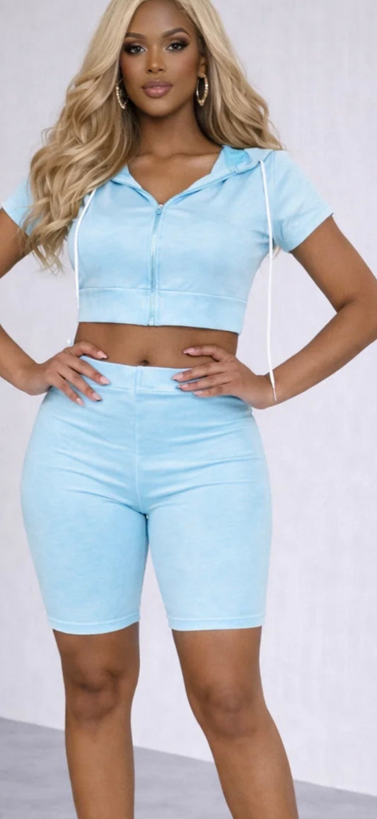 HOODIE SIDE STRIPE TOP & SHORTS SET