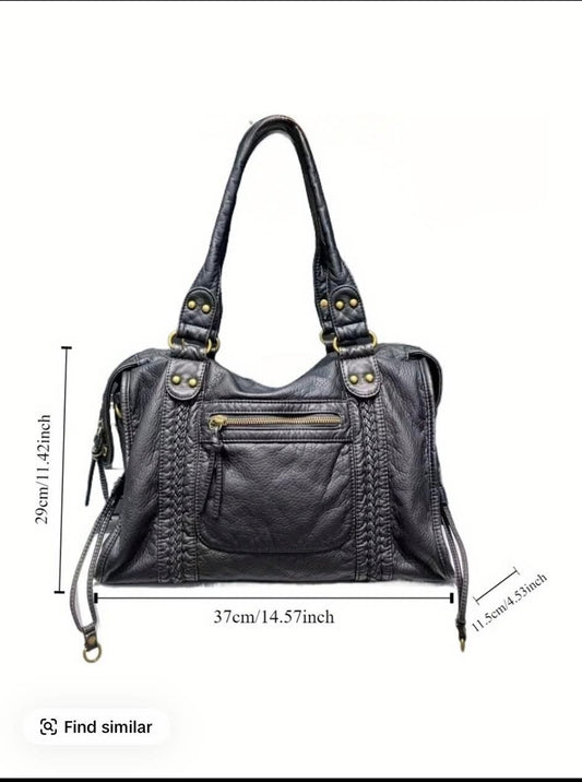 DareSee New Design Women Handbag Washed Leather Tote Bag Large Capacity Purses Vintage Shoulder Bag For Lady Black, Duffel Bag, Eye-Catching Work Bags For Women, New Fashionable Big Bags For Women, New Arrival Tote Bags For Woman Gifts