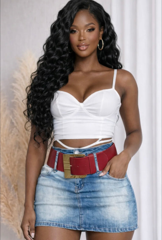 WIDE BELT DENIM MINI SKIRT