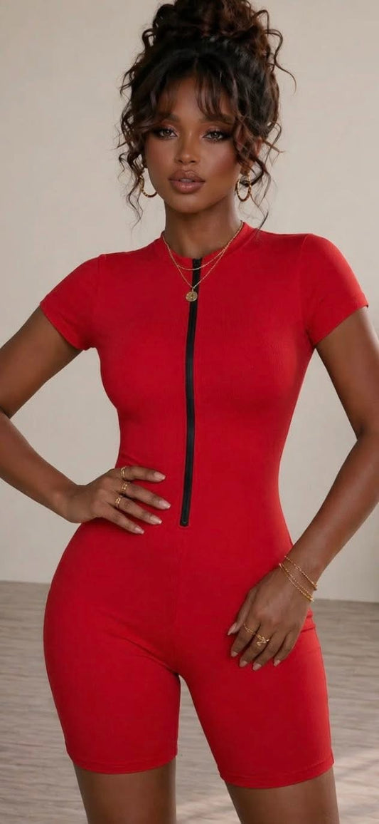ZIP UP MOCK NECK SS ROMPER