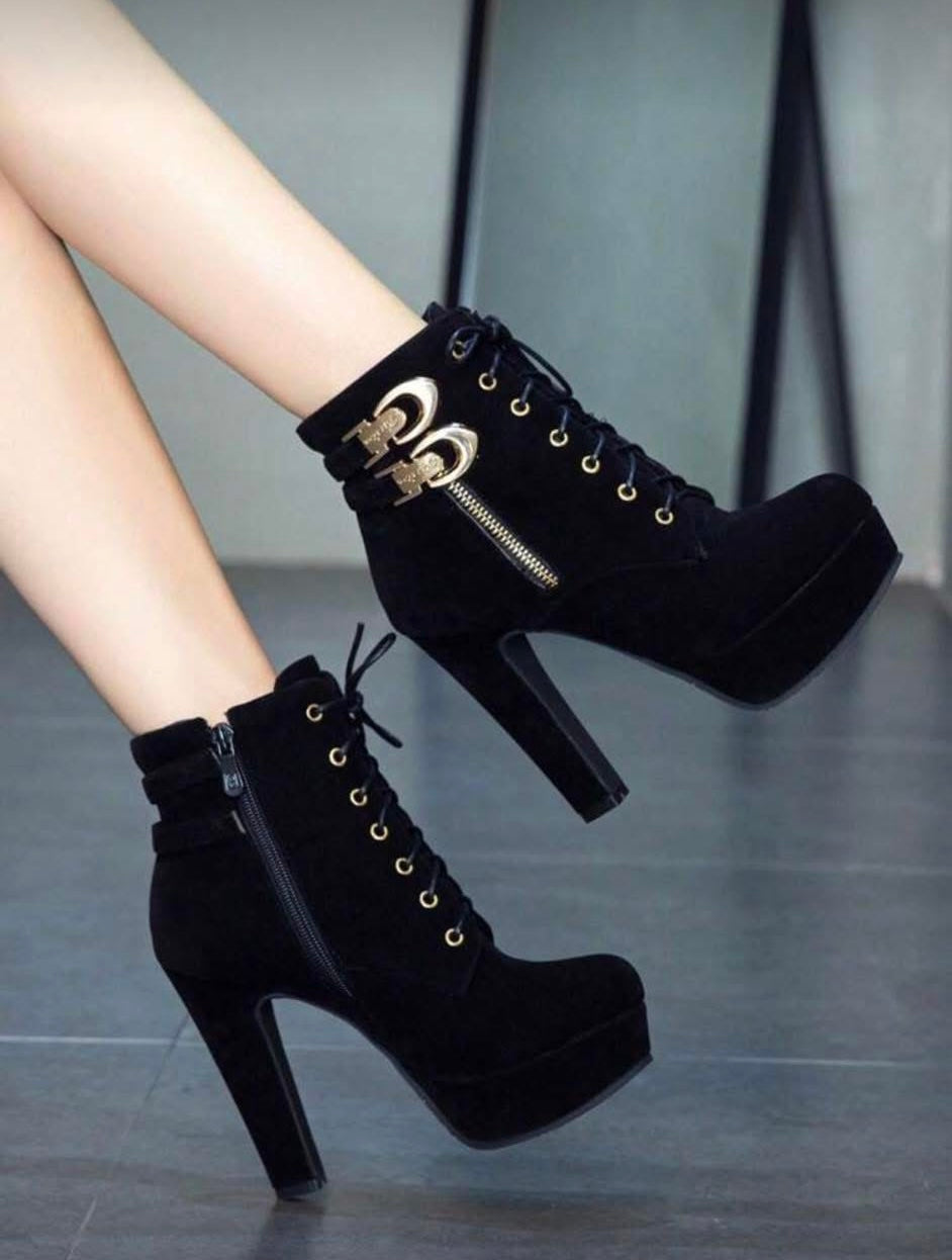High Heel Princess Shoes, Thick Heel Leather Lace-Up Sexy Waterproof Platform Ankle Boots, New Autumn/Winter Fashion Boots