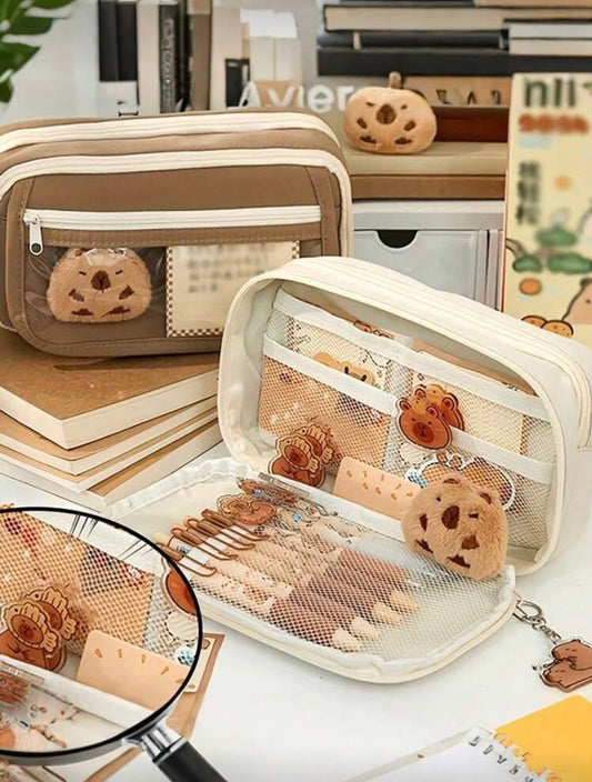 1pc Jumbo Capacity Multi-Layer Oxford Fabric Capybara Box - Spacious Design, 4 Fashionable Colors, Rectangular Shape, Layered Compartments, Fabric - Multifunctional Office/Cosmetics Organizer - 2025, Bestselling, Editor-Recommended, Premium Quality, Back-