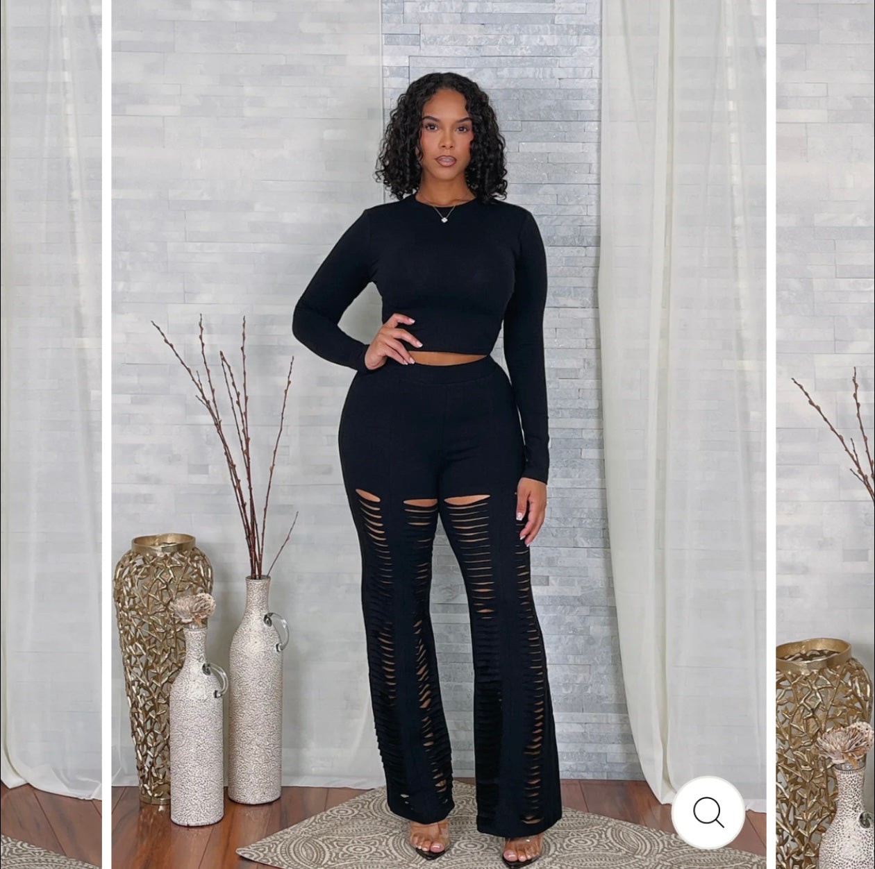 CROP TOP & CUT DETAIL PANTS SET