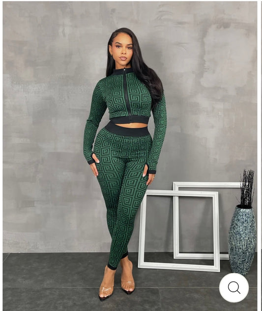 GEO PRINT CROP JACKET & LEGGINGS SET