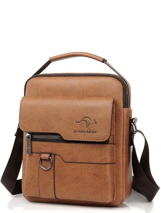 Leather Crossbody Briefcase, Waterproof Office Work Bag with USB Charging Port, Anti-Theft Commuting Bag for Laptop & Documents