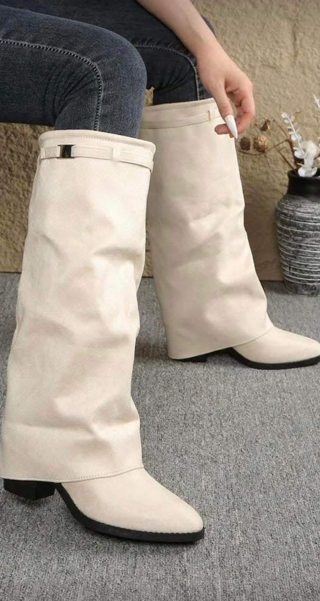 Women's Pointed Toe Comfortable Boots, Wide Shaft Straight Tube Versatile, Buckle Fashionable, Thick Heel Pants Boots, Spring/Autumn,Party