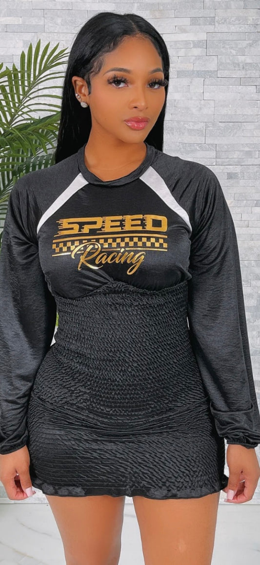 SMOCKING BODY SATIN DRESS