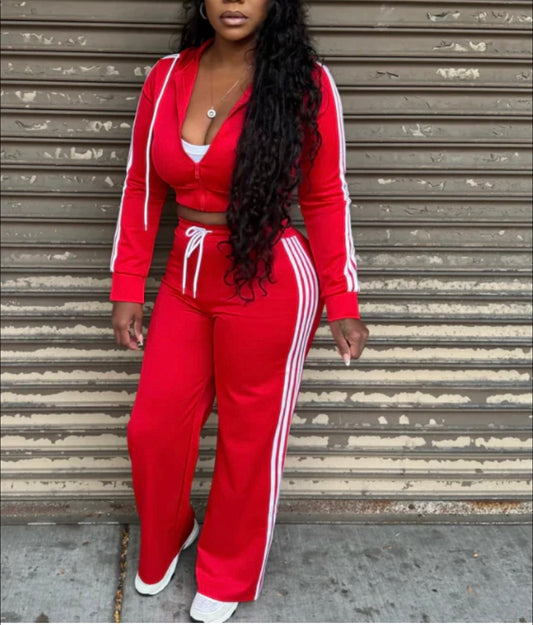 SIDE STRIPED ZIP UP TOP & PANTS SET