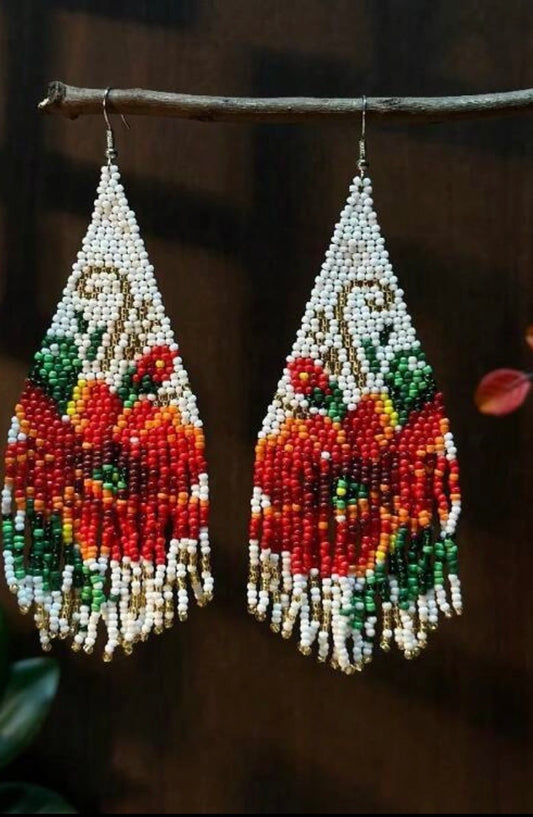 Flower Inspired Beaded Earrings, Bohemian Style Seed Bead Tassel Earrings, Handmade Glass Bead Woven Earrings For Women, Jewelry For Daily Wear And Holiday Gifts Valentines