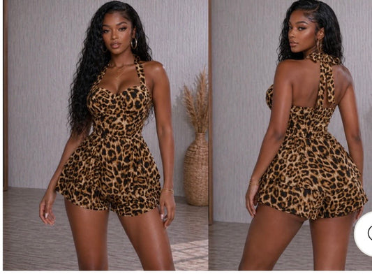 LEOPARD HALTER BRA CUP ROMPER
