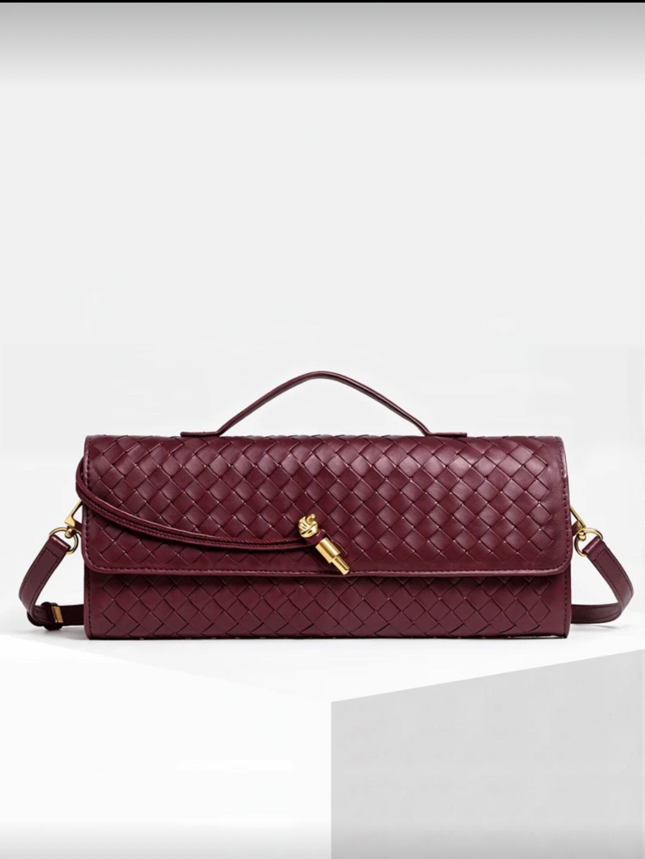 KOGTLA Woven Handbag for Women Fashion Evening Shoulder Bag PU Leather Handmade Clutch