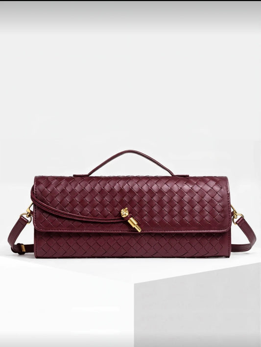 KOGTLA Woven Handbag for Women Fashion Evening Shoulder Bag PU Leather Handmade Clutch