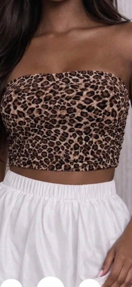 LEOPARD SIDE RUCHED TUBE TOP