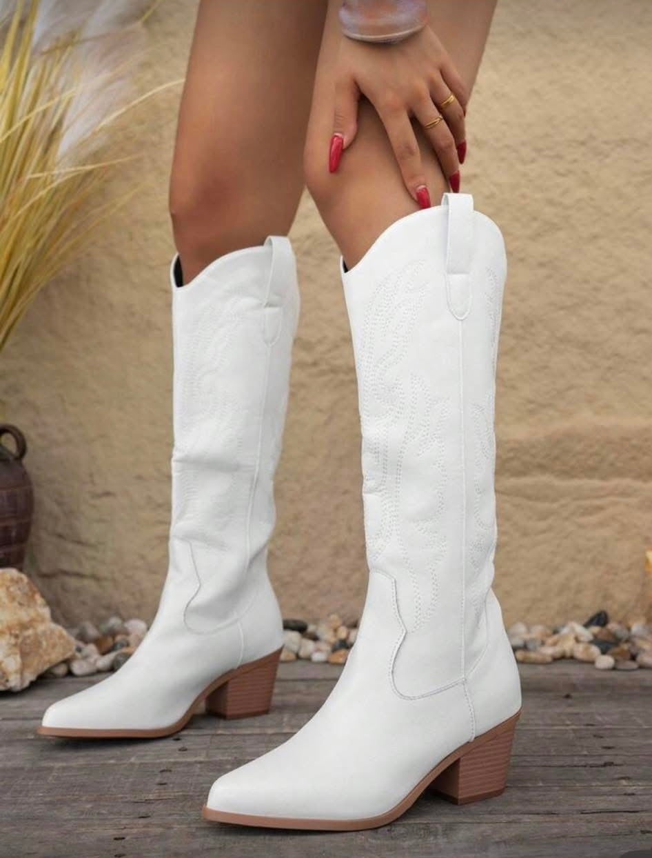 WHITE CALF COWGIRL BOOTS