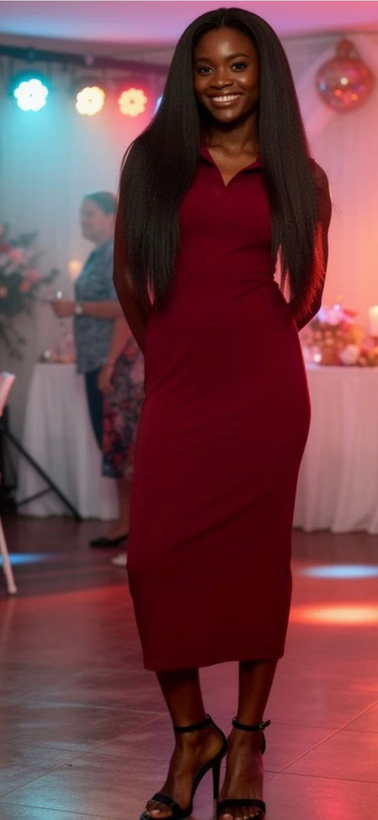 COLLARED MIDI LS DRESS