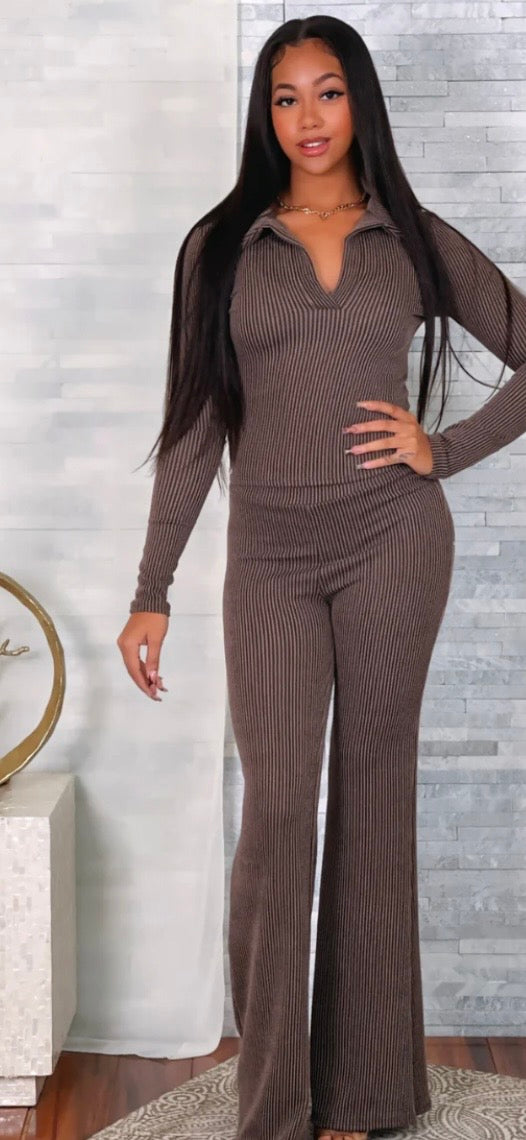 RIBBED LS TOP & PANTS SET