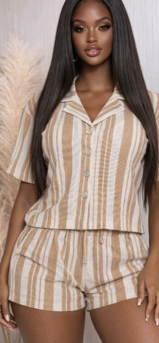 KNIT STRIPED SHIRT & SHORTS SET