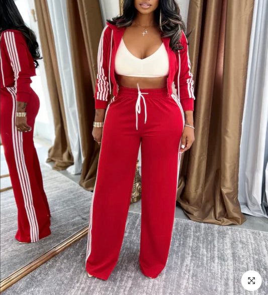 SIDE STRIPED ZIP UP TOP & PANTS SET