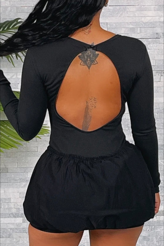 RIB LS OPEN BACK BUBBLE SKIRT DRESS