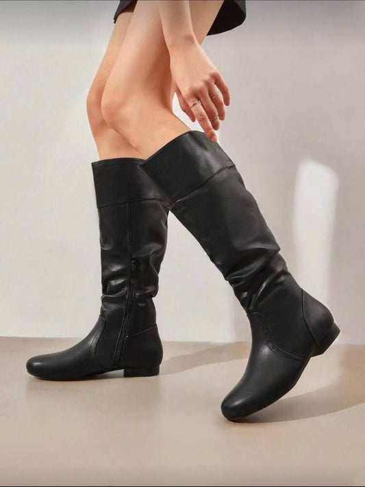 Women's Wide Calf Knee High Boots Fur Lined Side Zipper Fall Winter Boots