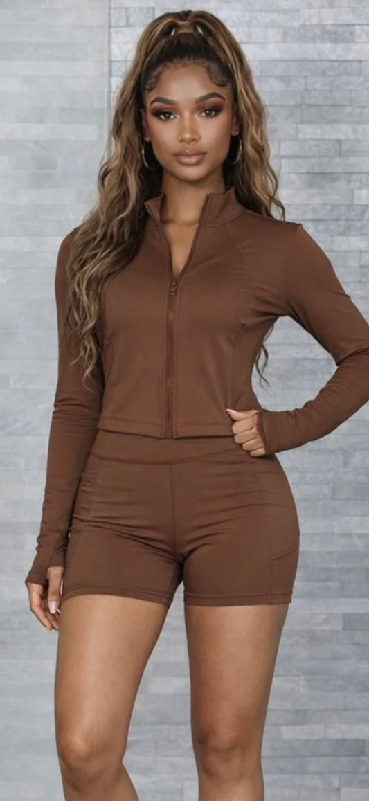 YOGA FABRIC JACKET & SHORTS SET