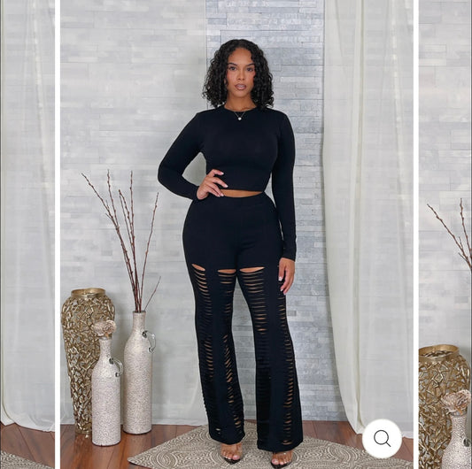 CROP TOP & CUT DETAIL PANTS SET