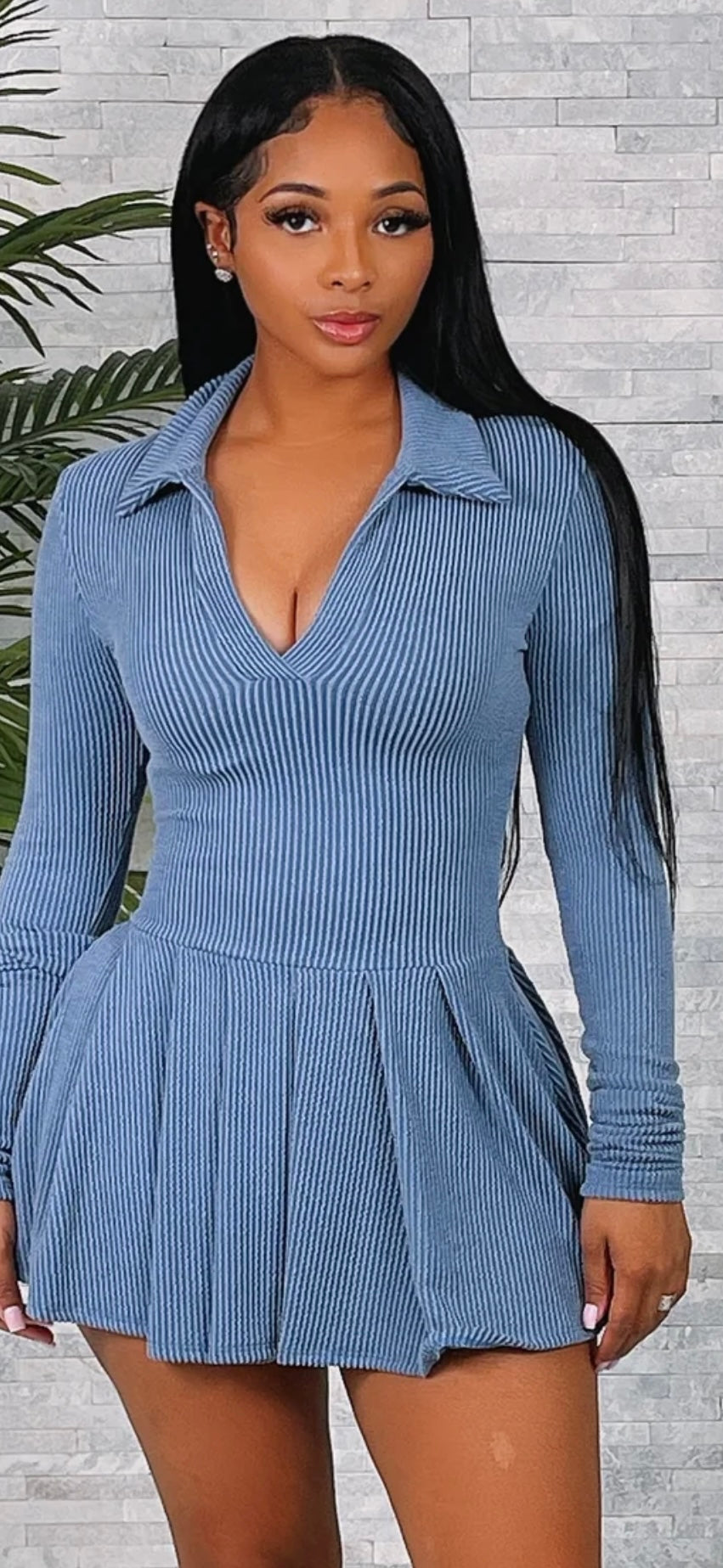 RIBBED COLLAR DRESS
