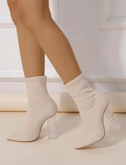 NUDE BOOTS WITH CLEAR HEEL